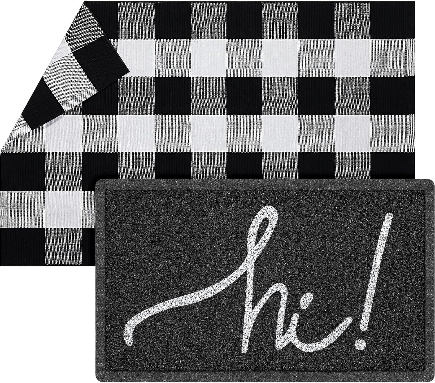 Geelin 2 Pcs Front Door Mats Buffalo Checkered Rug for Indoor Outdoor Entrance Decor