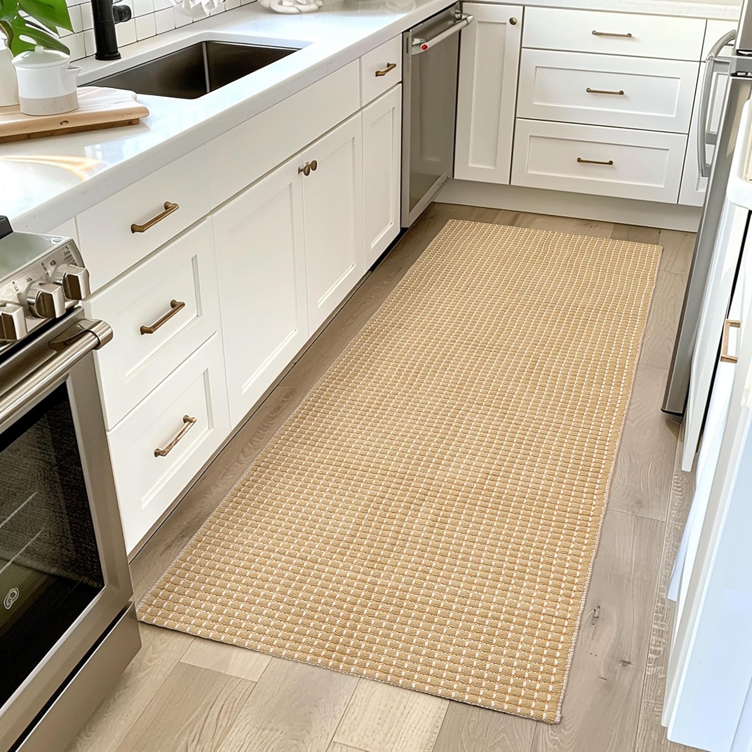 Natural Cotton Woven Hallway Runner Rug 2x6 ft Reversible