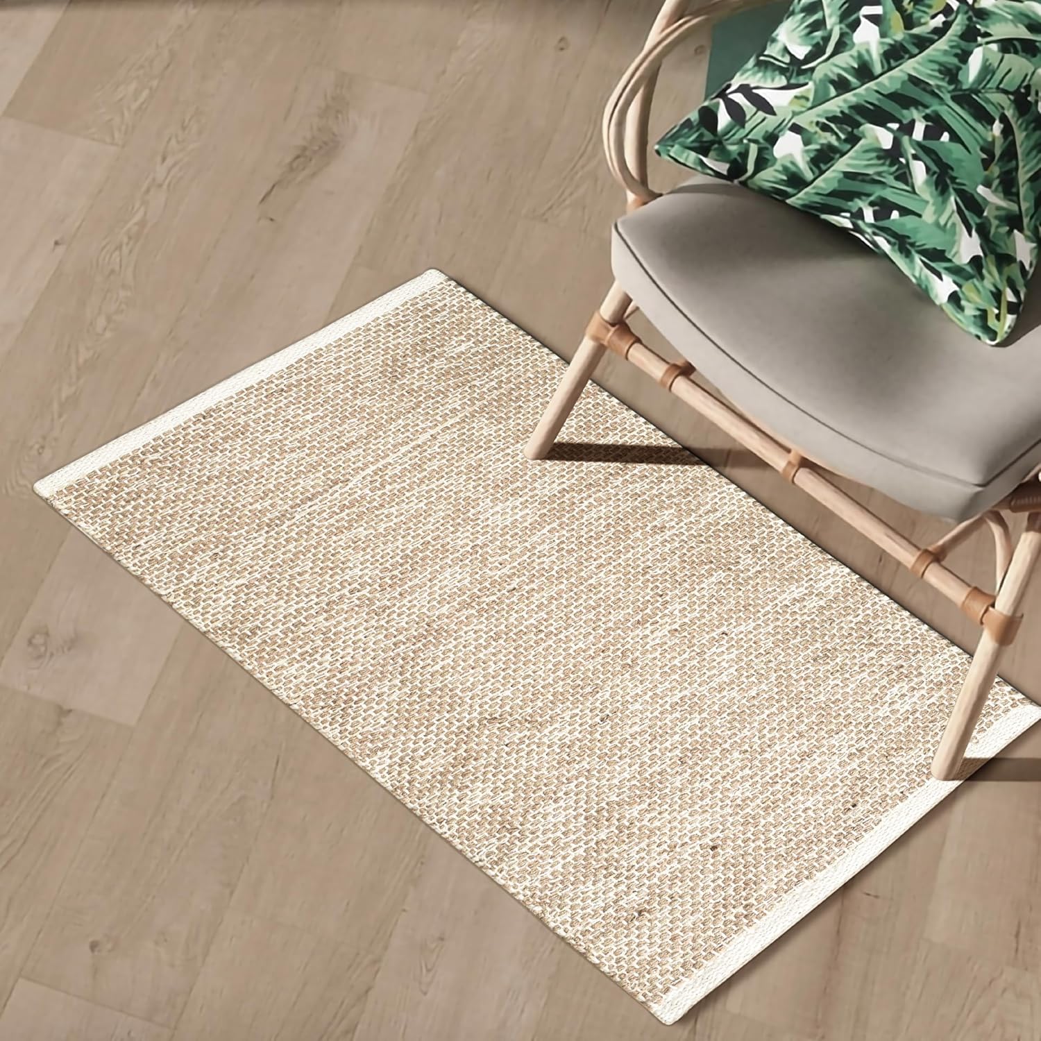 Hausattire Jute Woven 2x3 Area Rug - Natural Beige