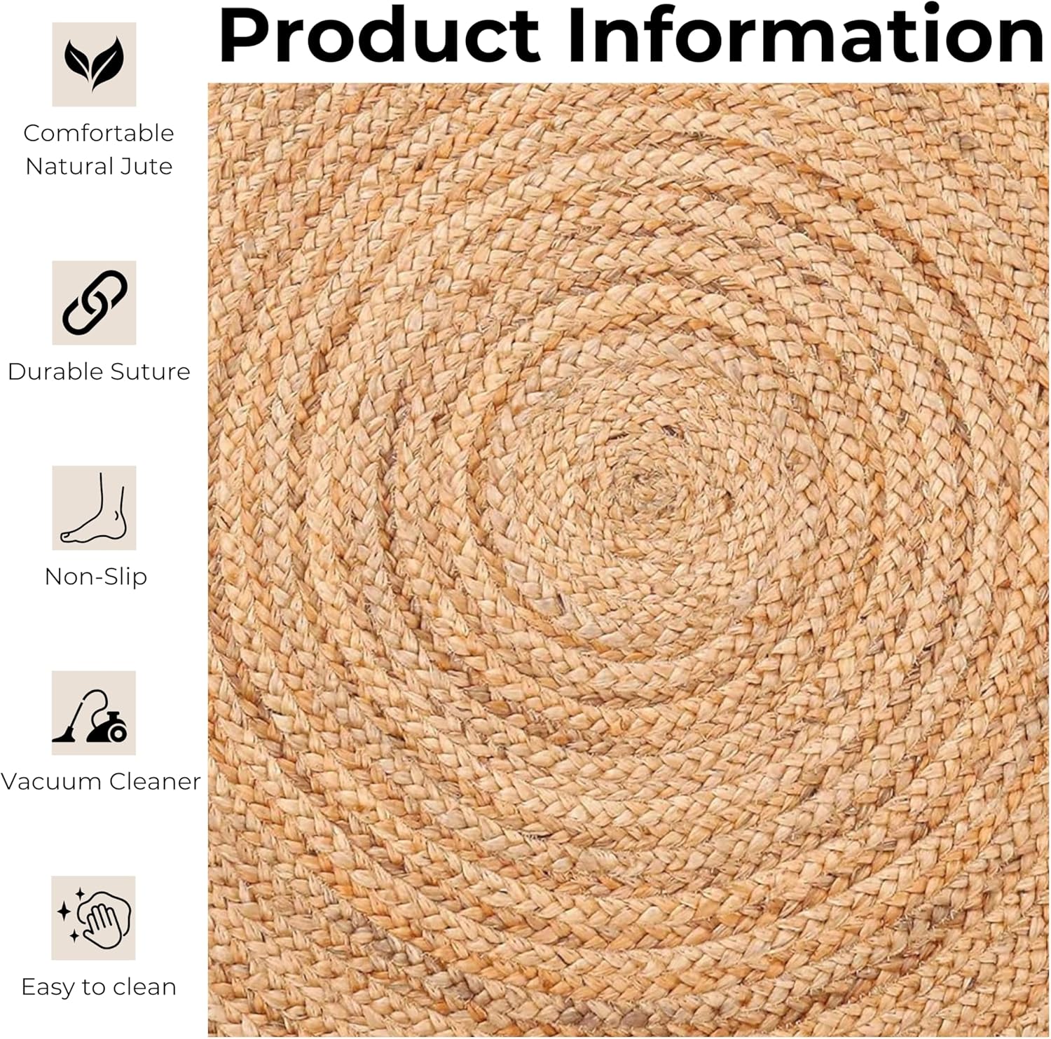 Bedding Craft 3 Ft Round Jute Area Rug Natural Yarn Handwoven