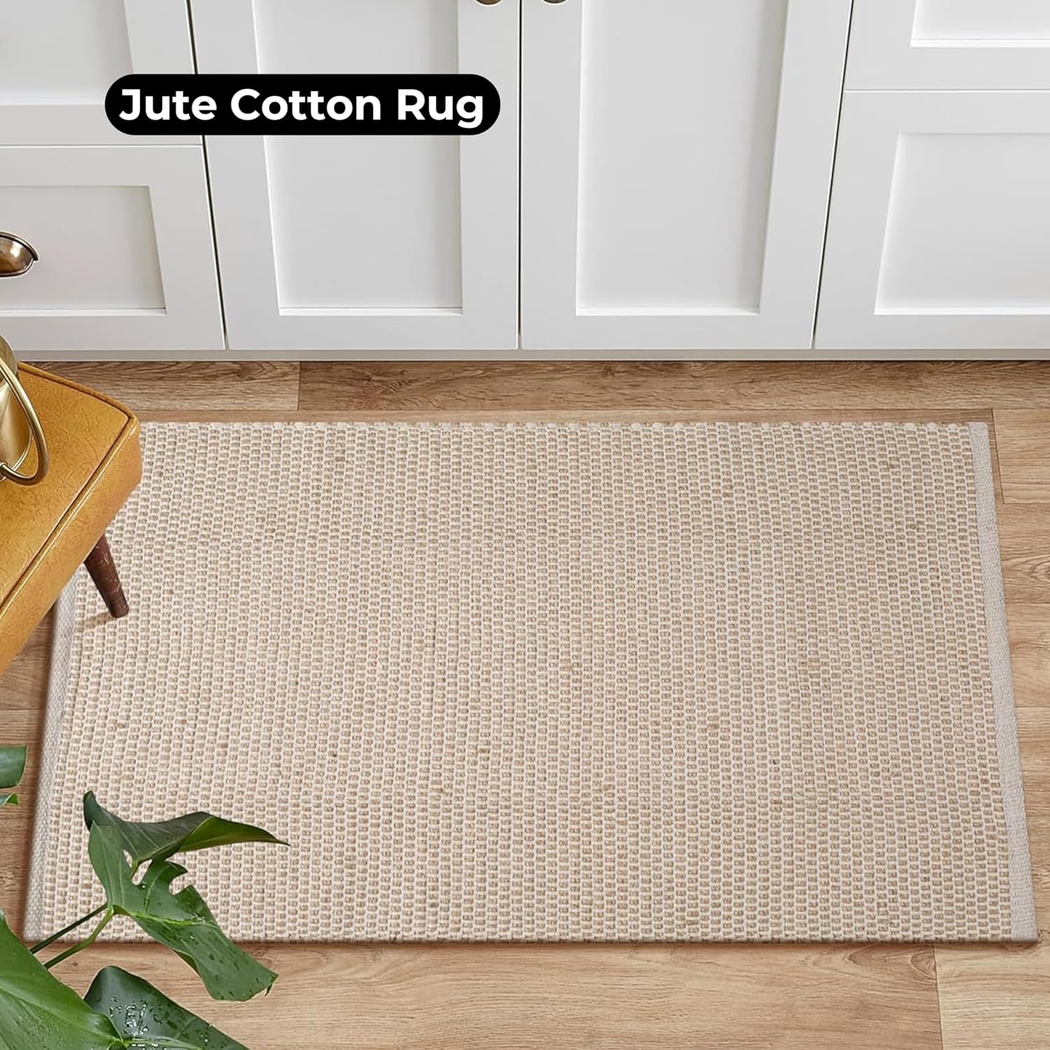 Bedding Craft Jute Cotton Area Rug 24x36 Inch Natural Machine Washable