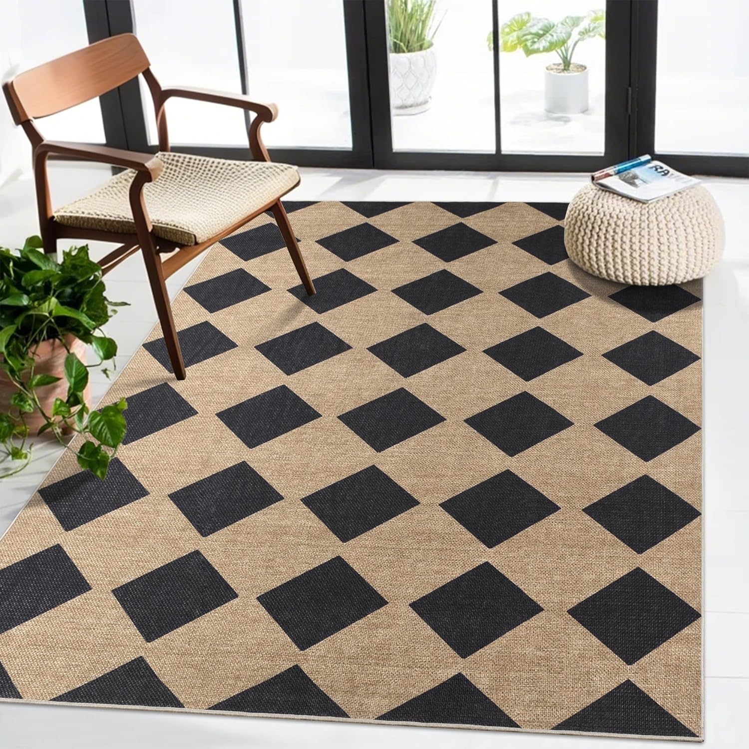 Zeeinx Checkered Jute Rug 3x5 Outdoor Indoor