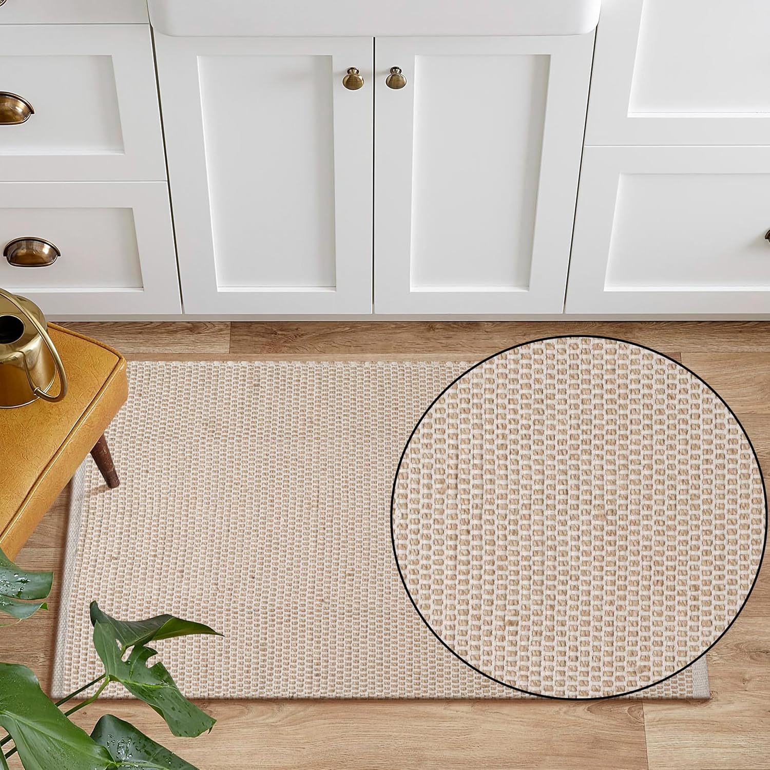 Bedding Craft Jute Cotton Area Rug 24x36 Inch Natural Machine Washable