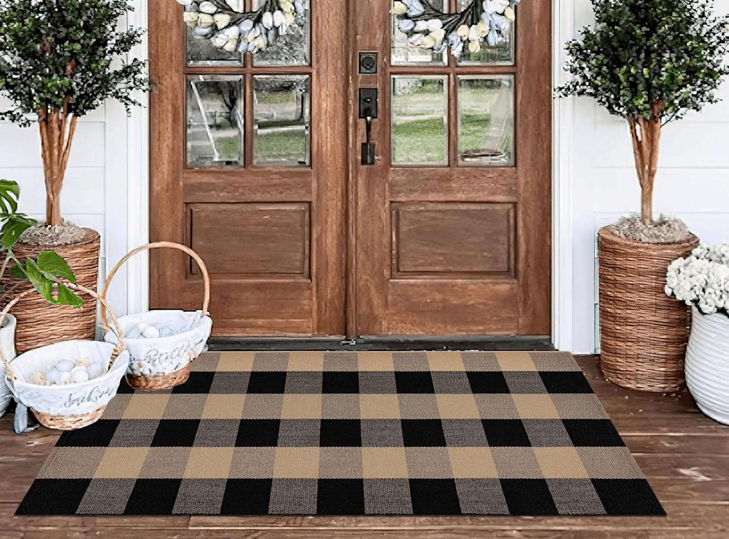 Black and Tan Plaid Front Porch Rug 2x43