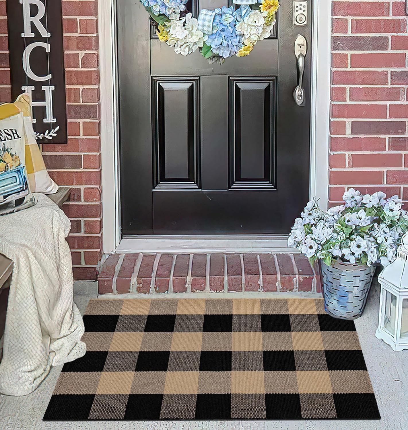 Checkered Front Door Mat 24x35 Buffalo Plaid Rug