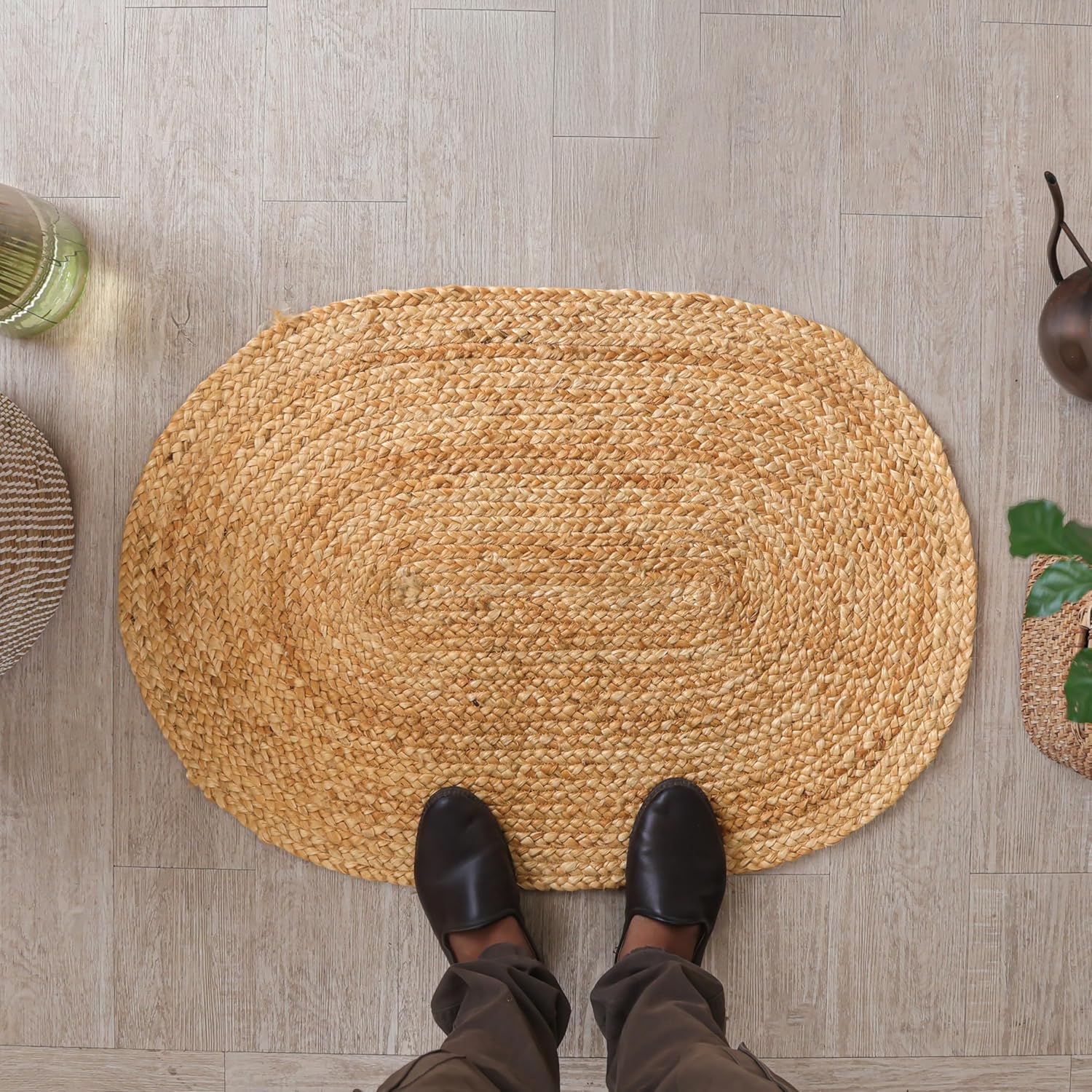 HOMEMONDE Reversible Jute Area Rug - 2x3 ft Natural Fiber Decor