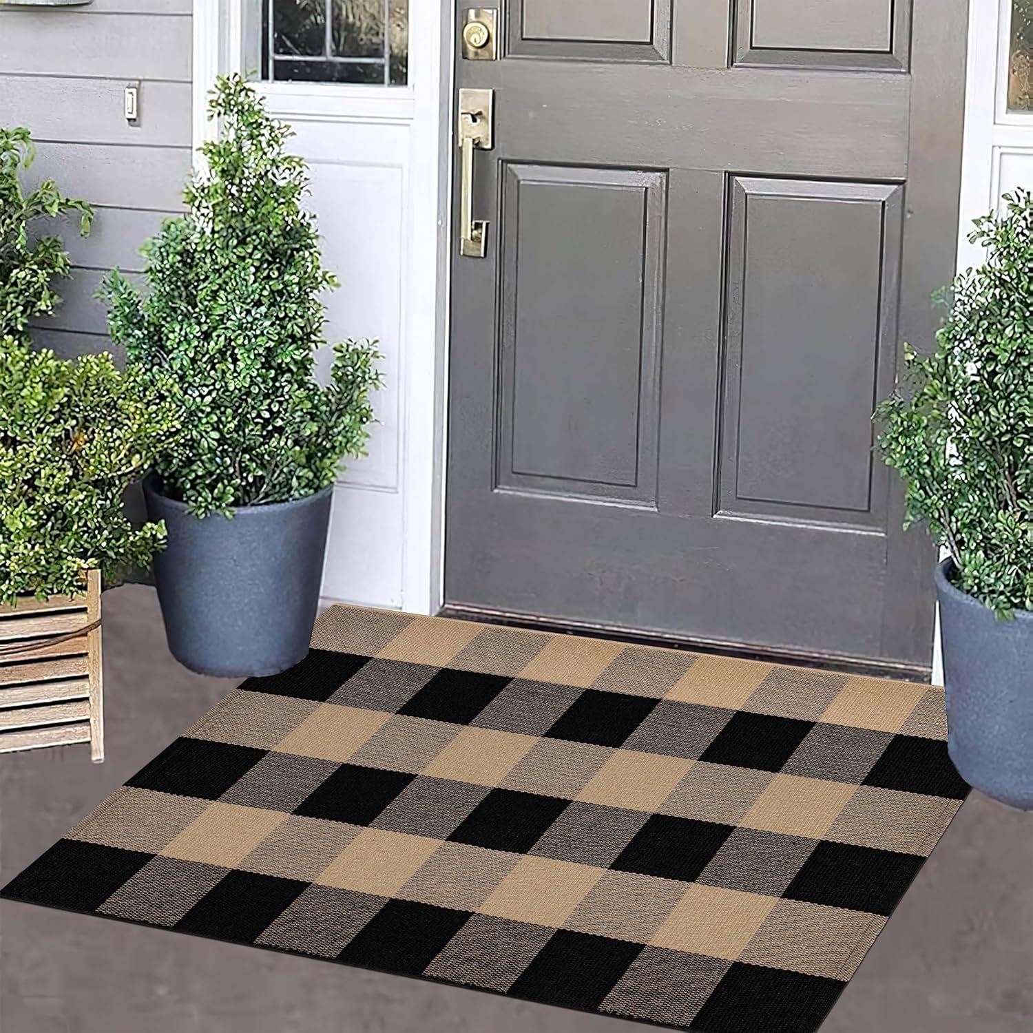 Checkered Front Door Mat 24x35 Buffalo Plaid Rug