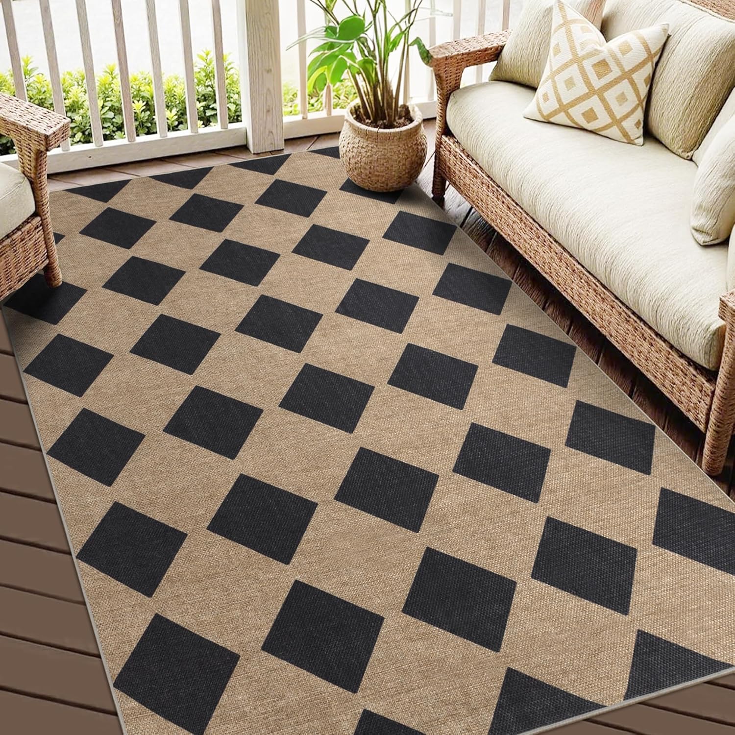 Zeeinx Checkered Jute Rug 3x5 Outdoor Indoor
