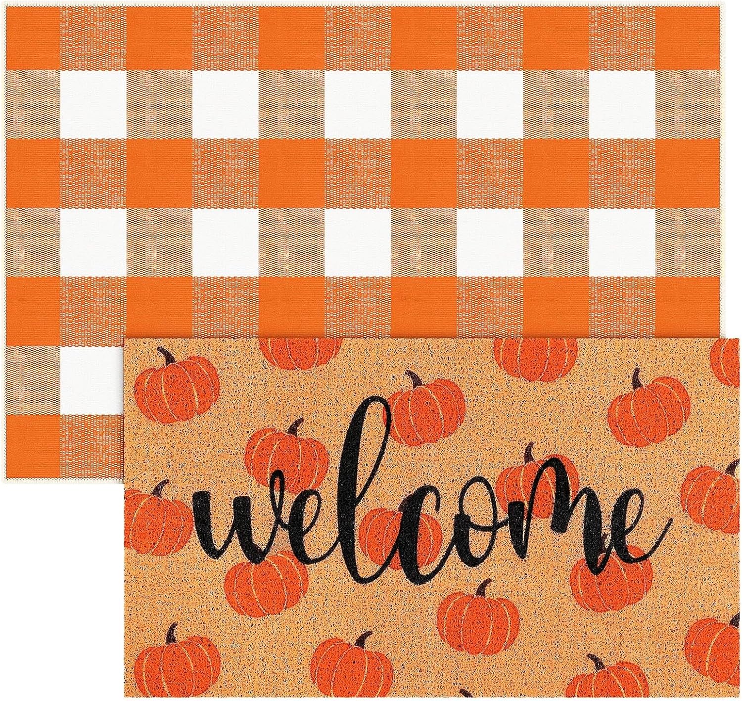 2 Pcs Fall Pumpkin Welcome Doormat Set