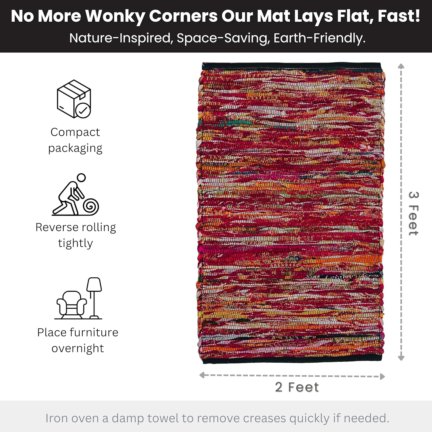 Ramanta Home Cotton Chindi Hand Woven Rug - 2x3 ft Multi Color Reversible Area Rug