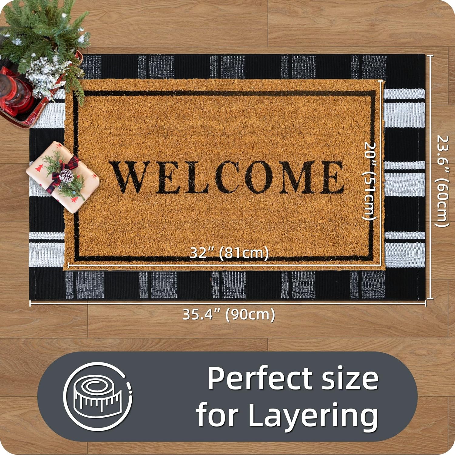 Ompaa Black and White Plaid Checkered Area Rug 236x354 Hand-Woven Cotton Buffalo Doormat for Indoor Outdoor Use