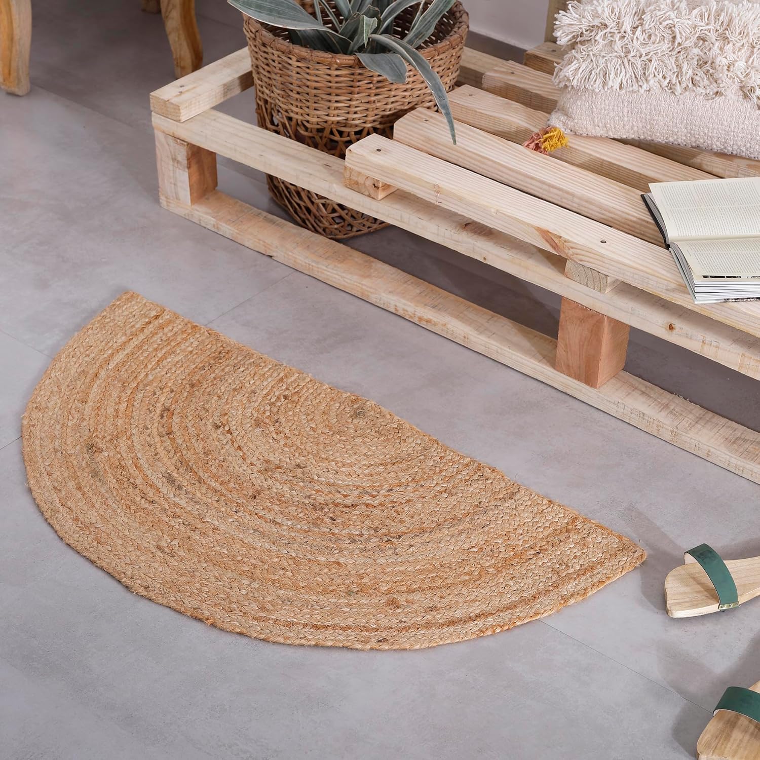 Handwoven Jute Half Moon Entryway Rug 18x36 inch