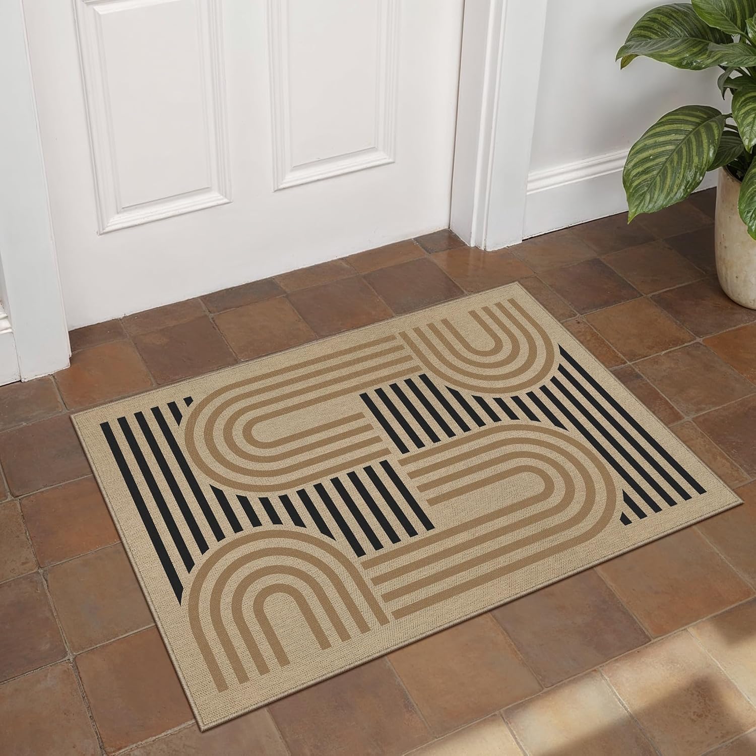Modern Geometric Jute Inspired Non Slip Area Rug