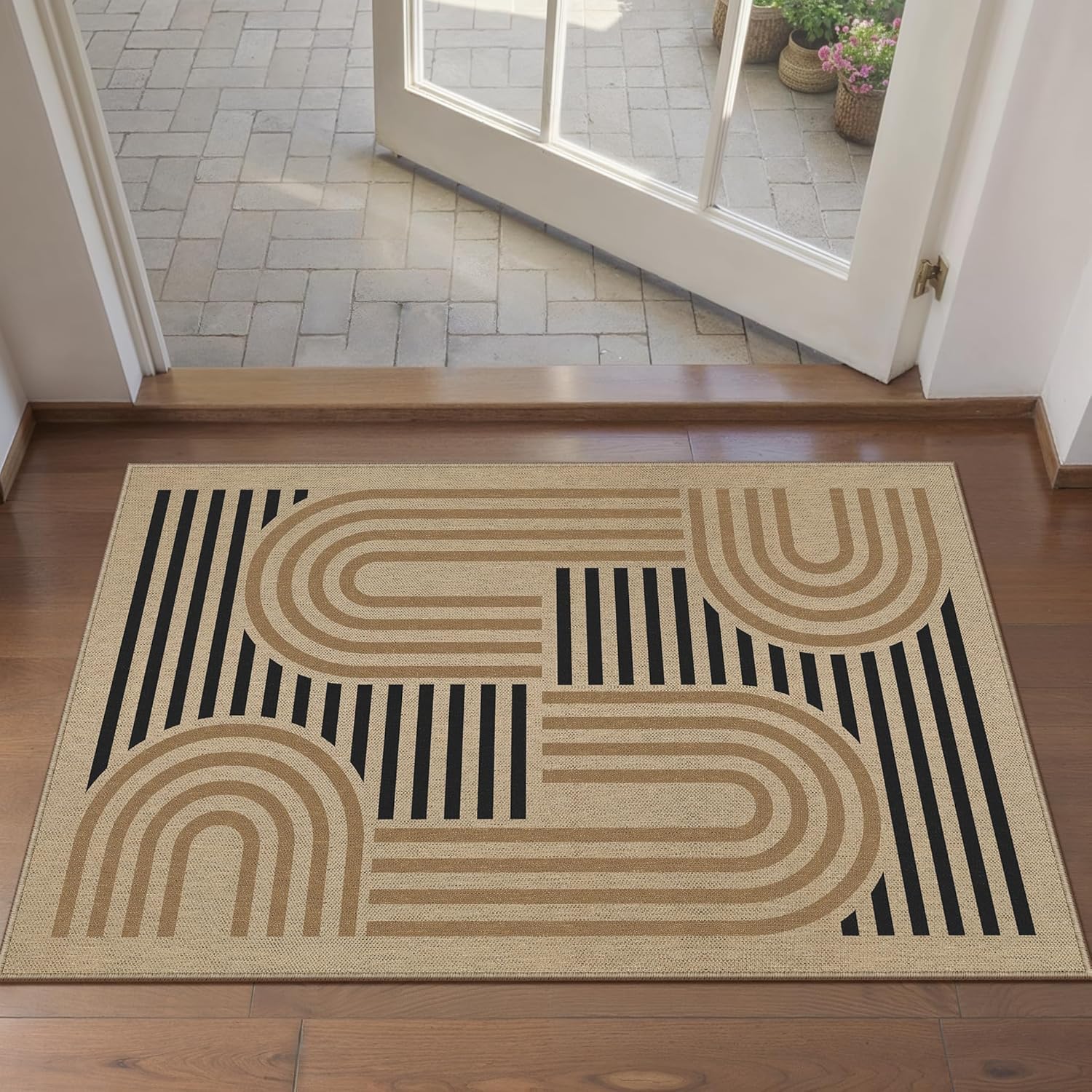 Modern Geometric Jute Inspired Non Slip Area Rug