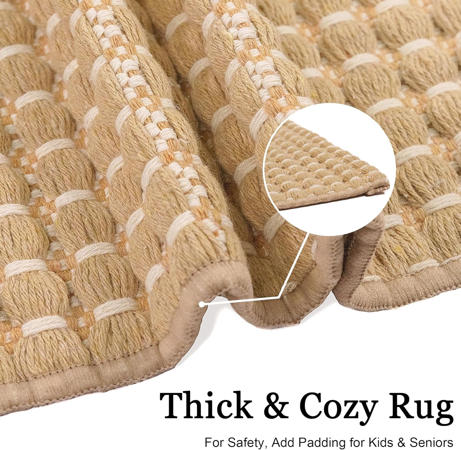 Natural Cotton Woven Hallway Runner Rug 2x6 ft Reversible
