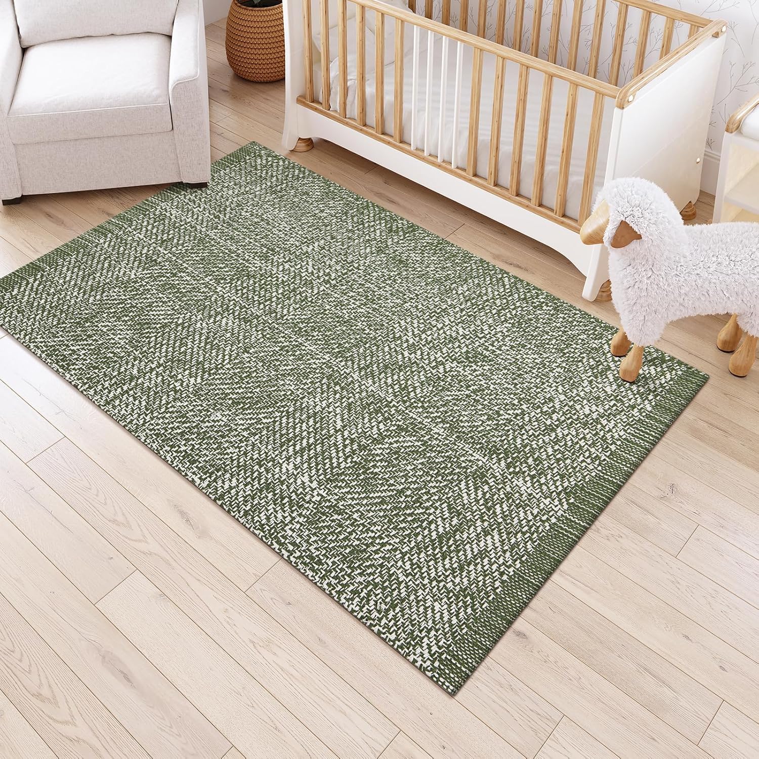 LEEVAN Washable Area Rug 4x6 Hand Woven Cotton