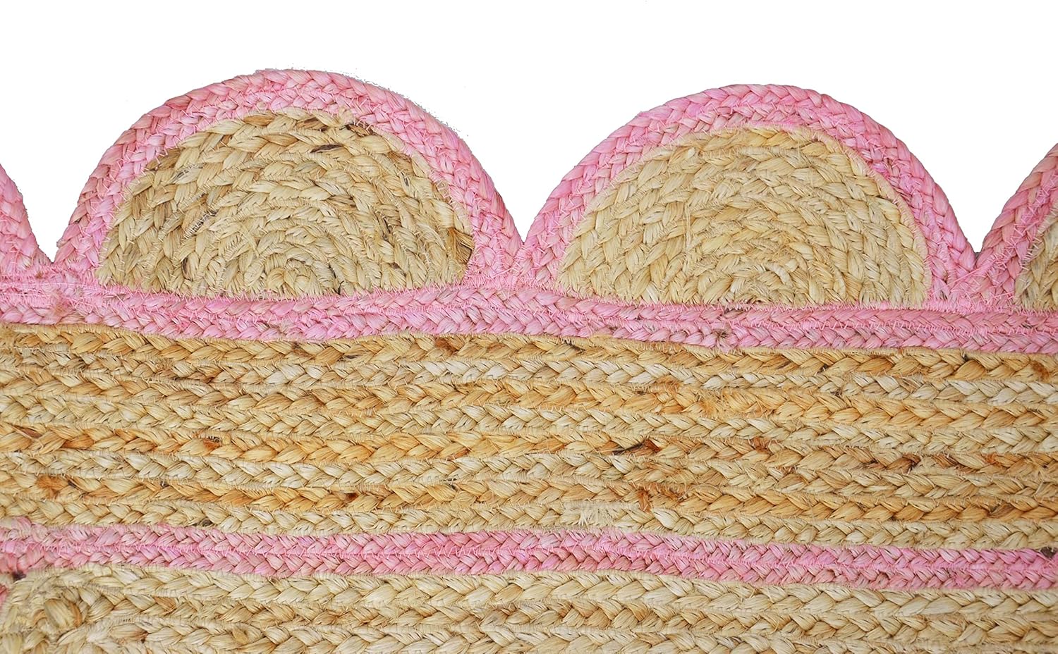 Scallop Pattern Jute Bohemian Area Rug 2x3 Light Pink