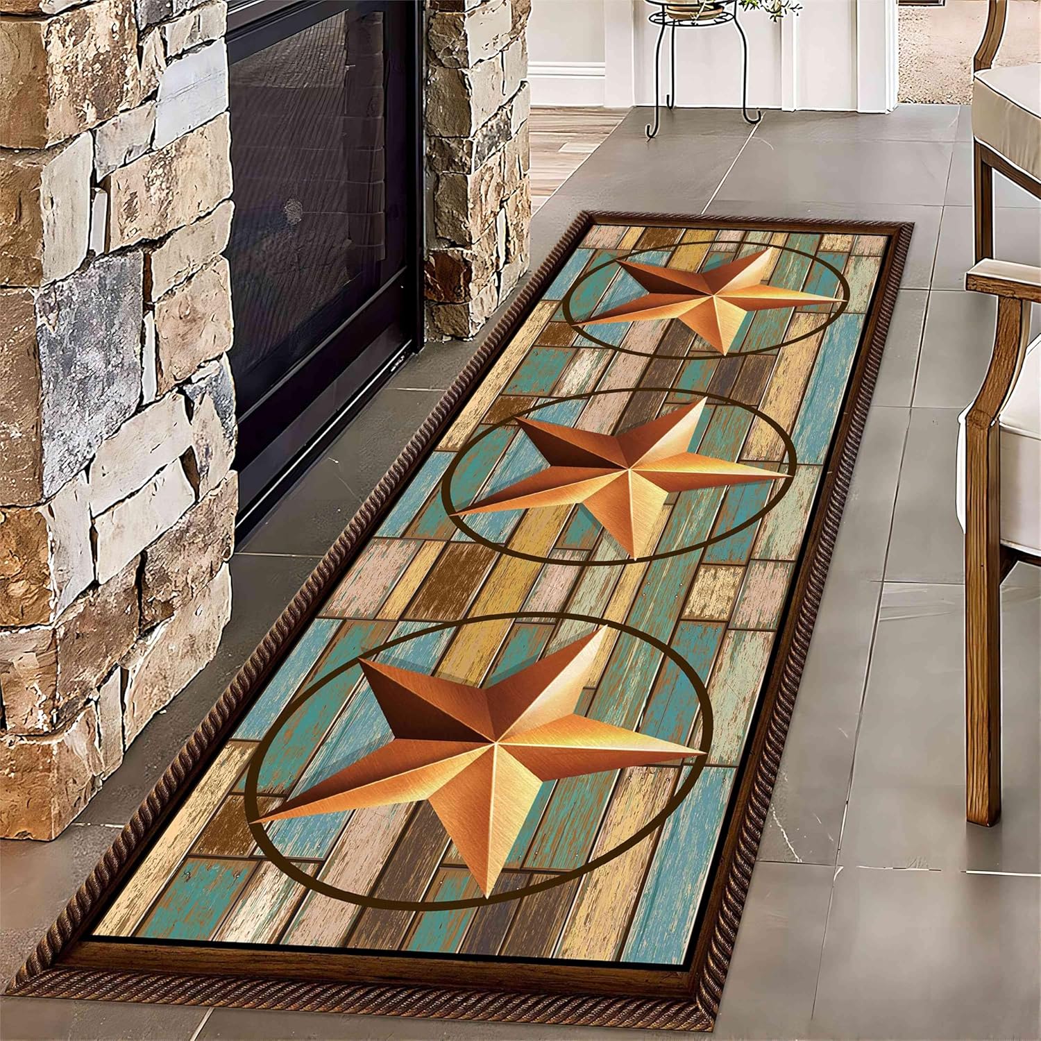 Vintage Runner Rug 2x7ft Texas Retro Style