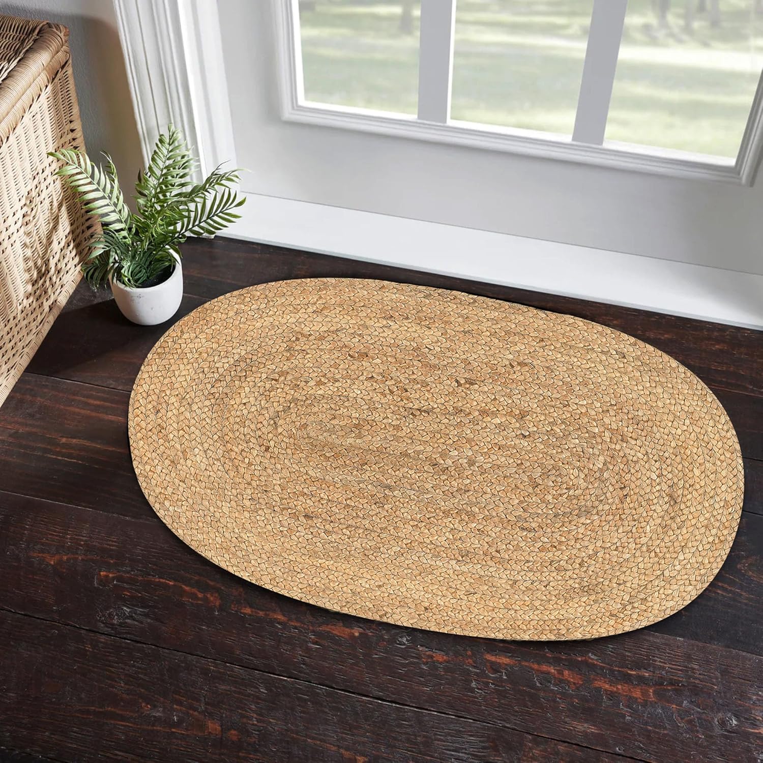 LR Home Natural Jute 2x3 Oval Area Rug for Farmhouse Decor