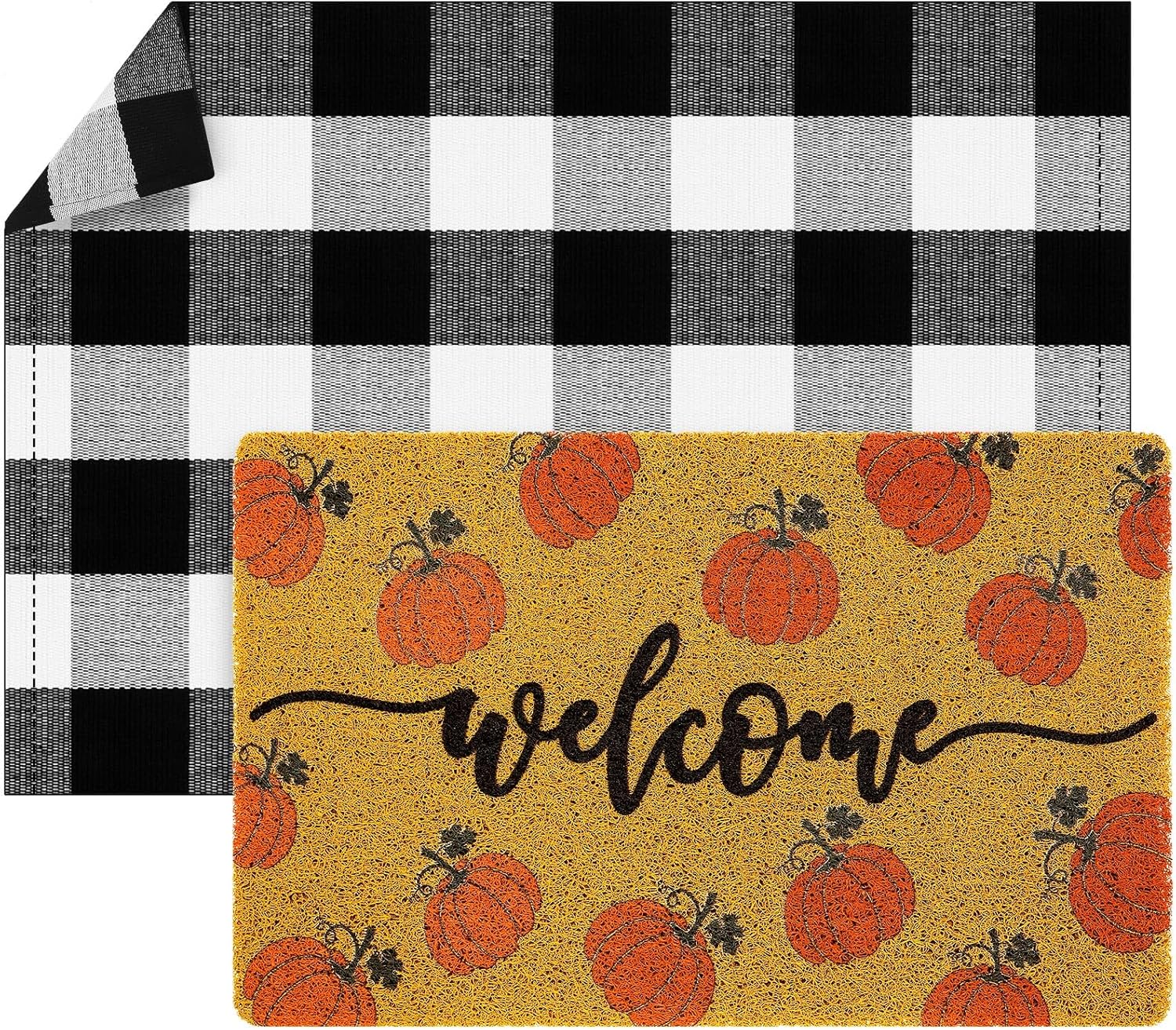 Fabbay 2 Pcs Fall Welcome Mat Halloween Decor