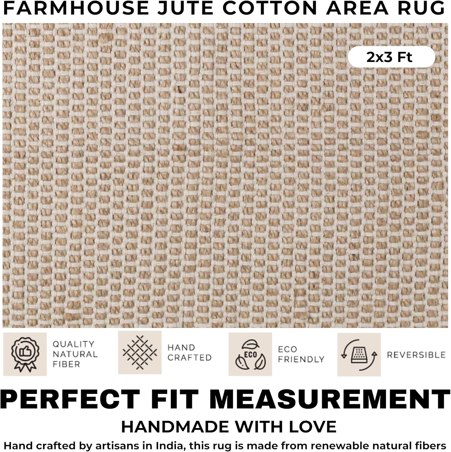 Bedding Craft Jute Cotton Area Rug 24x36 Inch Natural Machine Washable