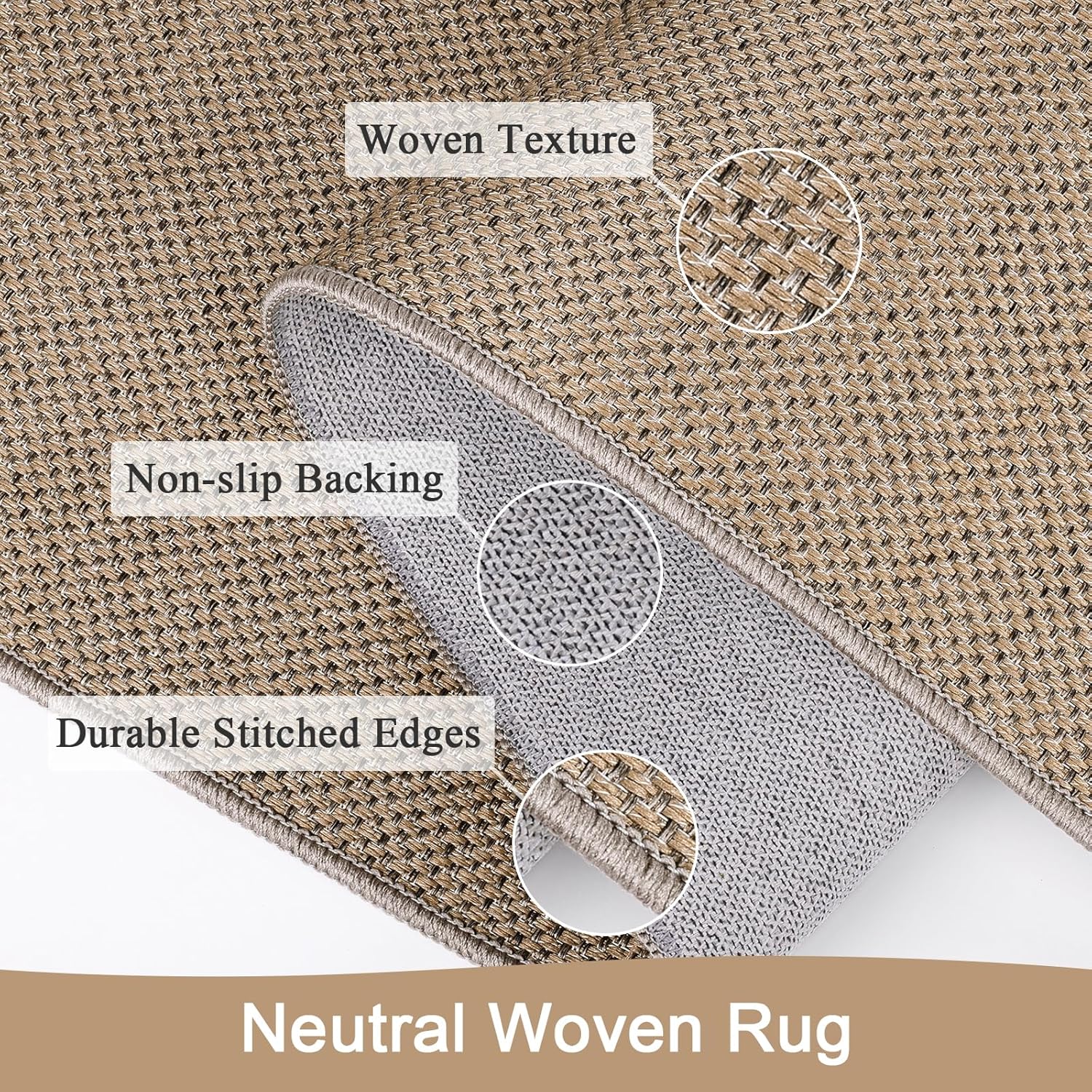 SHACOS Easy Jute 3x5 ft Washable Area Rug - Neutral Beige