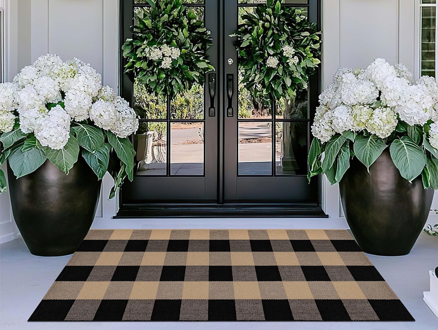 Black and Tan Plaid Front Porch Rug 2x43