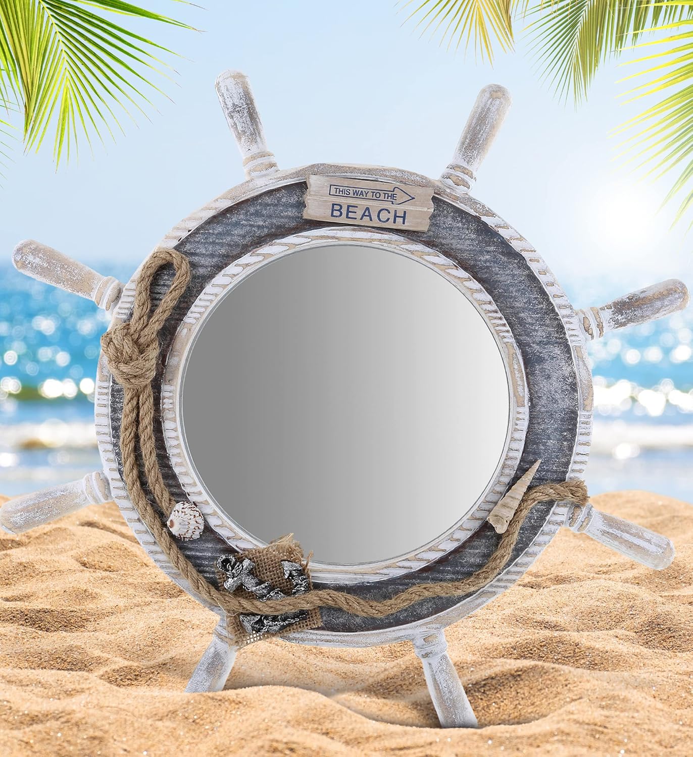 CoTa Global Silver Sea Ship Wheel Mirror Wall Decor