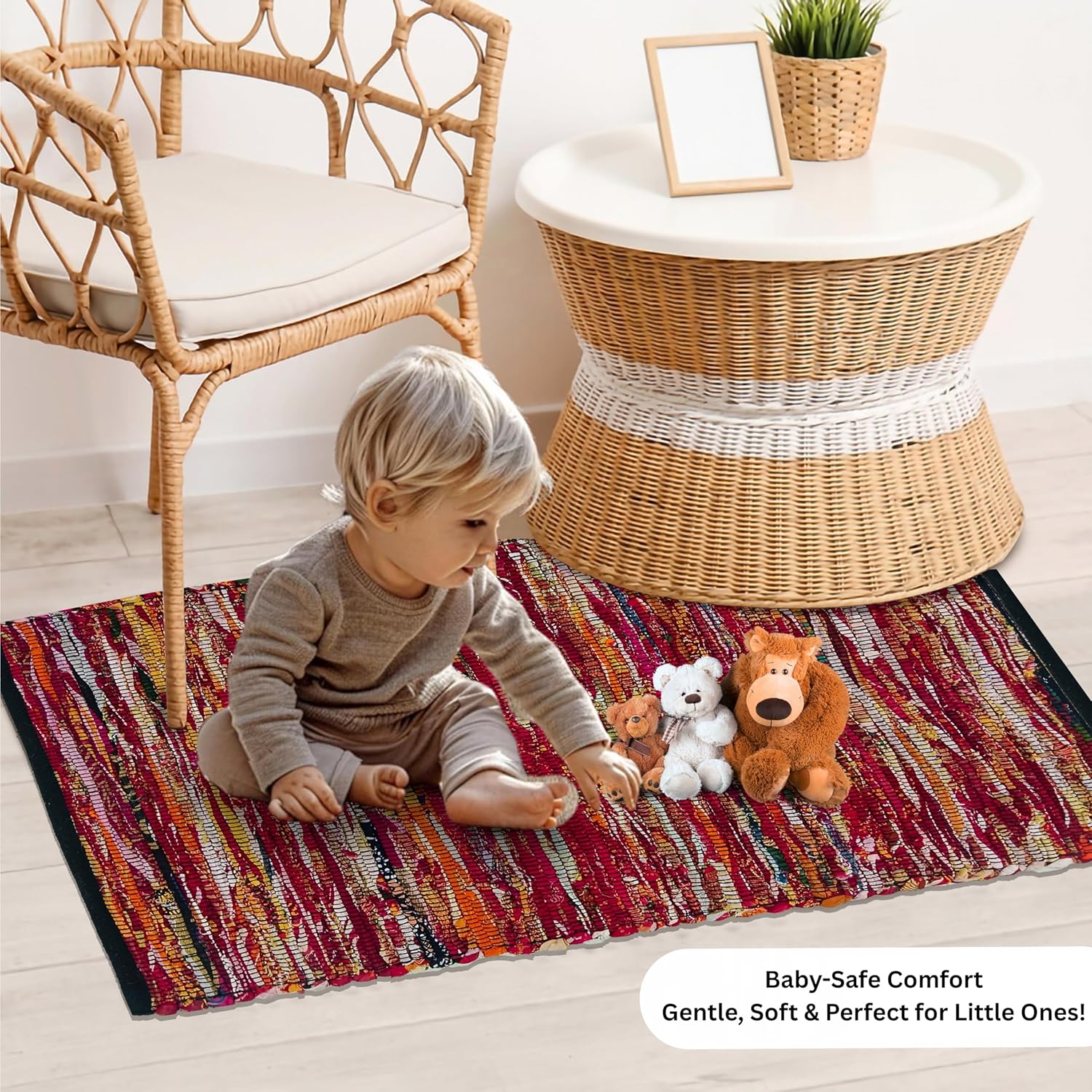 Ramanta Home Cotton Chindi Hand Woven Rug - 2x3 ft Multi Color Reversible Area Rug