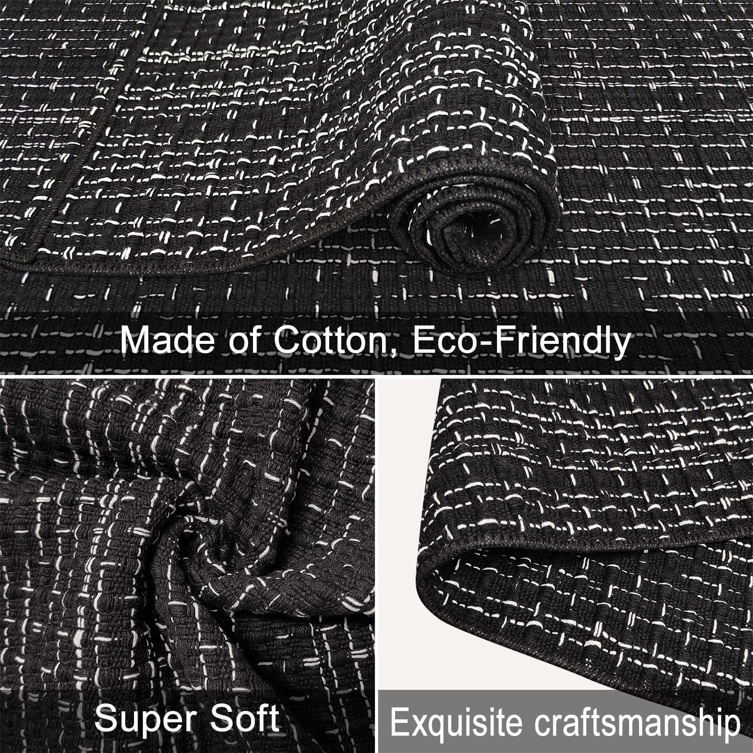 Black White 4x6 Area Rug Washable Cotton Rug with Non-Slip Pad
