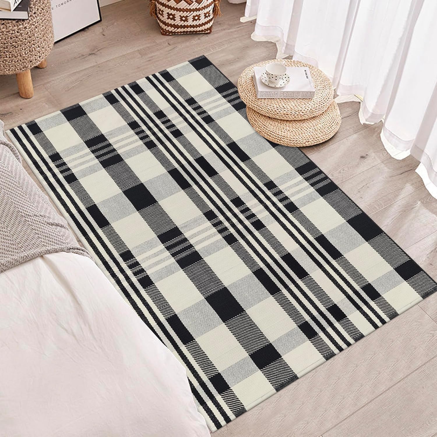 3x5 Buffalo Plaid Rug Cotton Woven Checkered Doormat