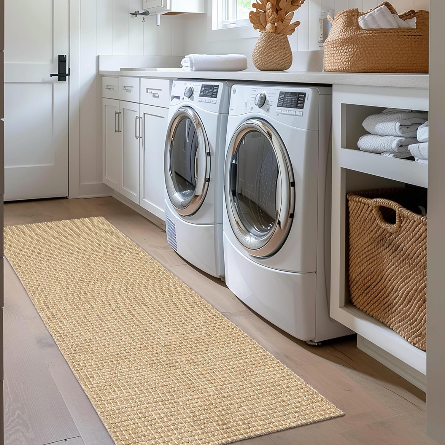 Natural Cotton Woven Hallway Runner Rug 2x6 ft Reversible