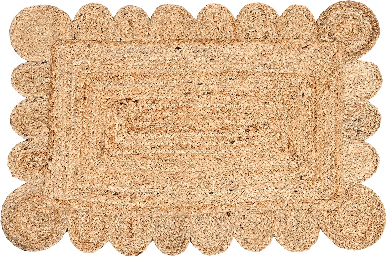 KLAVATE Scalloped Jute Area Rug 2x3 Feet