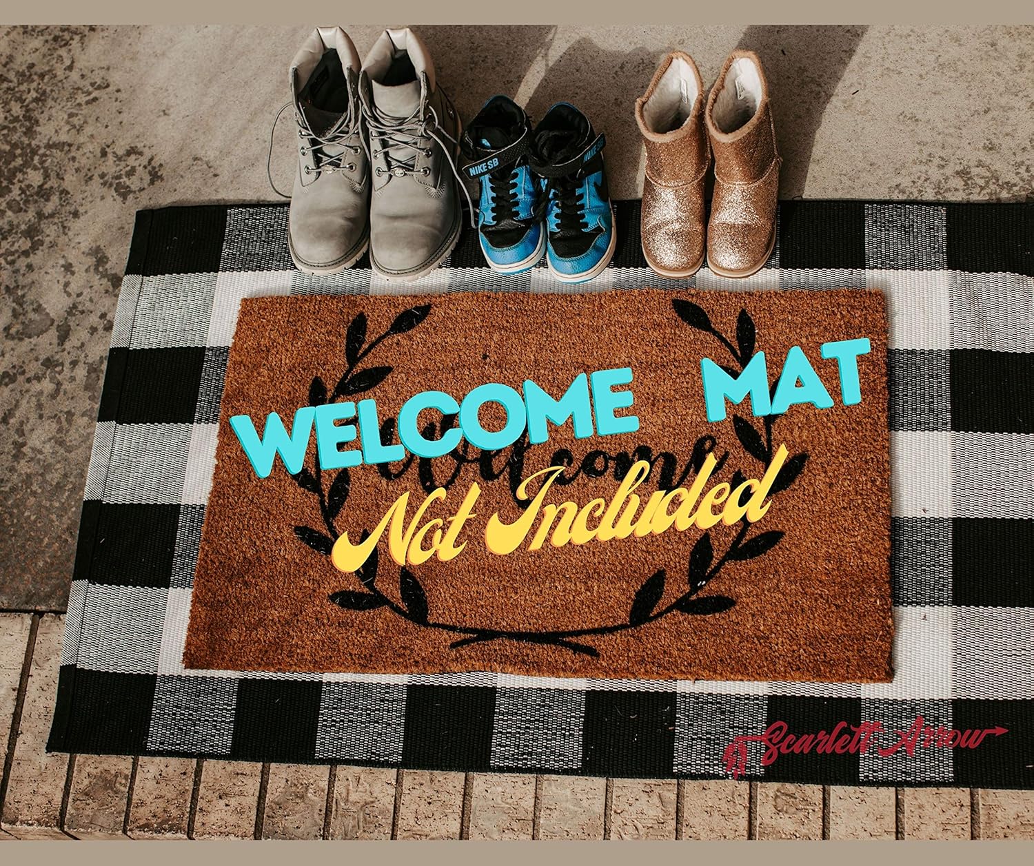 Black and White Plaid Buffalo Rug 28x43 Inches Indoor Outdoor