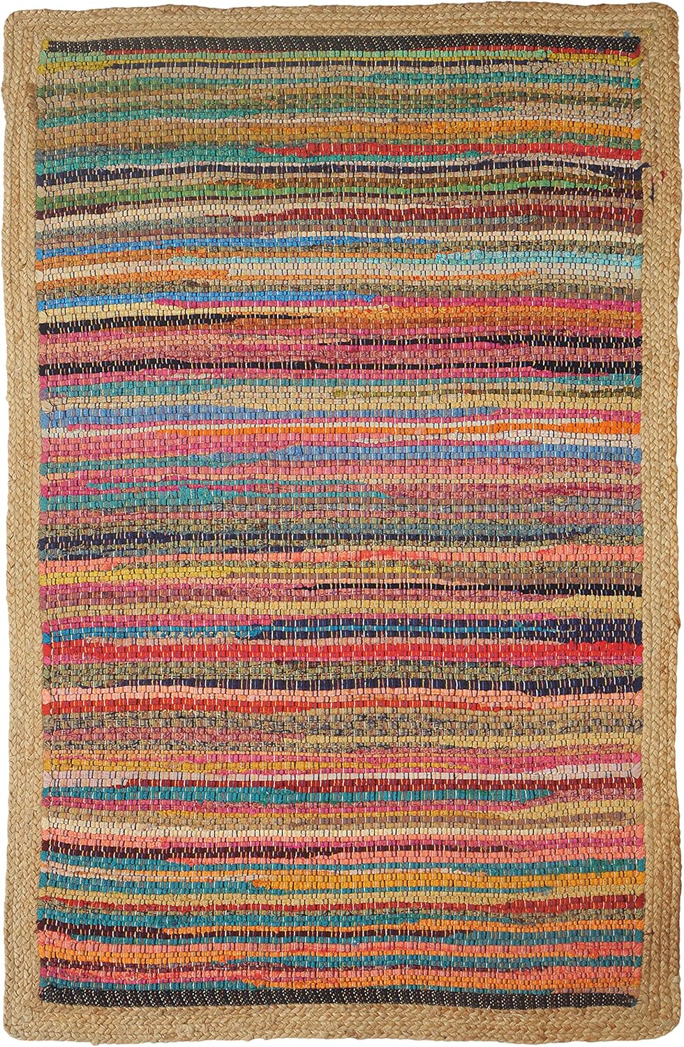Multicolored Geometric Jute Bordered Accent Rug 2x3