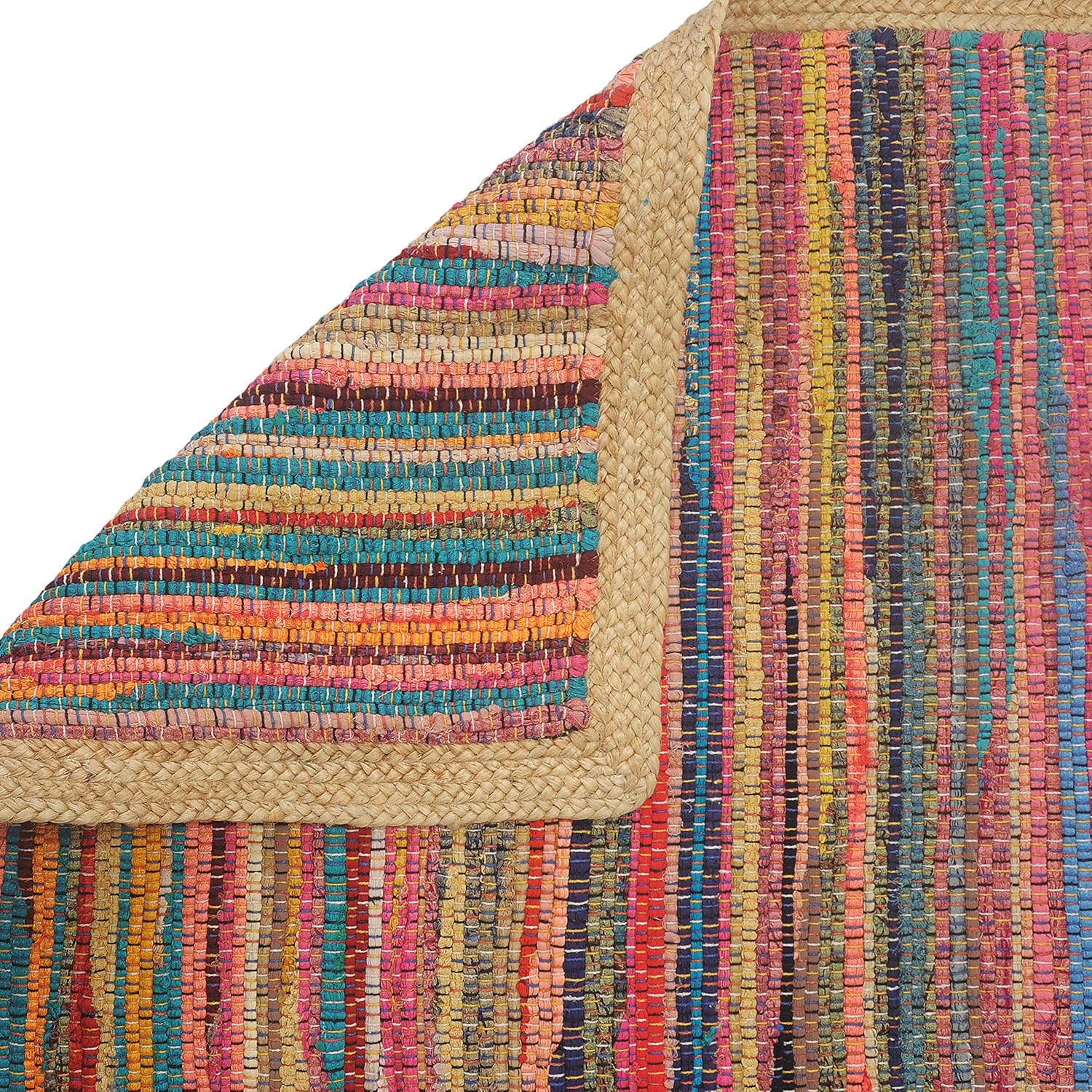 Multicolored Geometric Jute Bordered Accent Rug 2x3