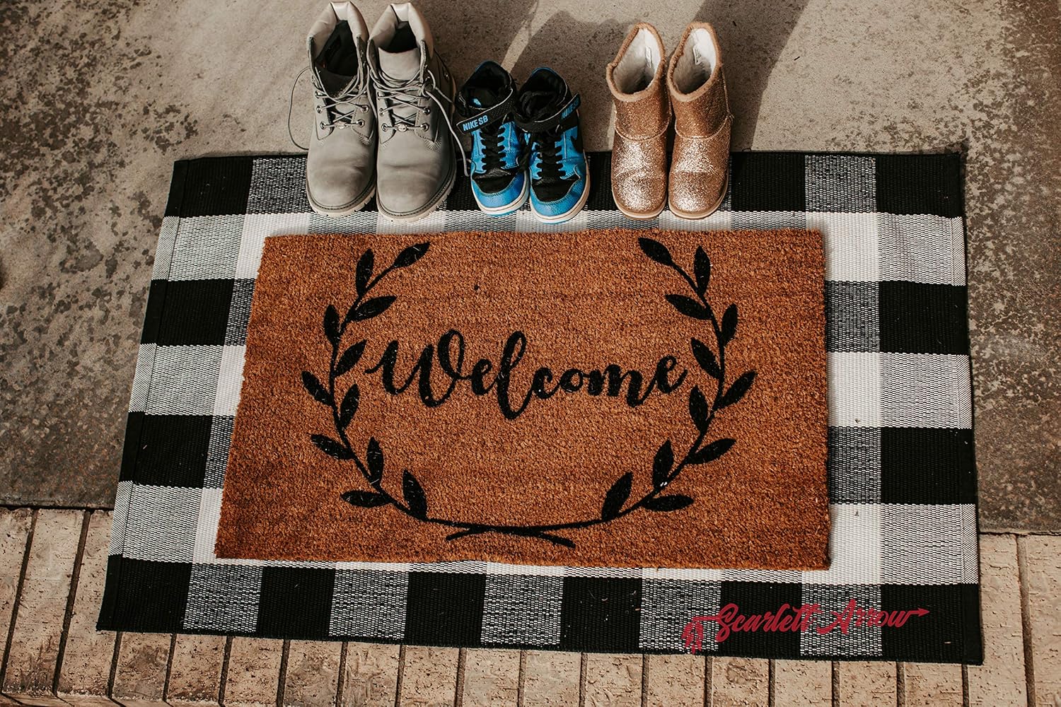 Black and White Plaid Buffalo Rug 28x43 Inches Indoor Outdoor