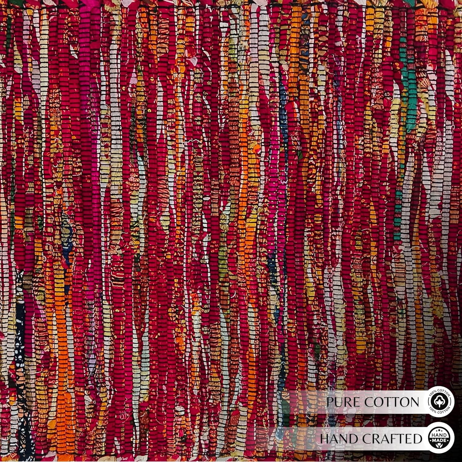 Ramanta Home Cotton Chindi Hand Woven Rug - 2x3 ft Multi Color Reversible Area Rug