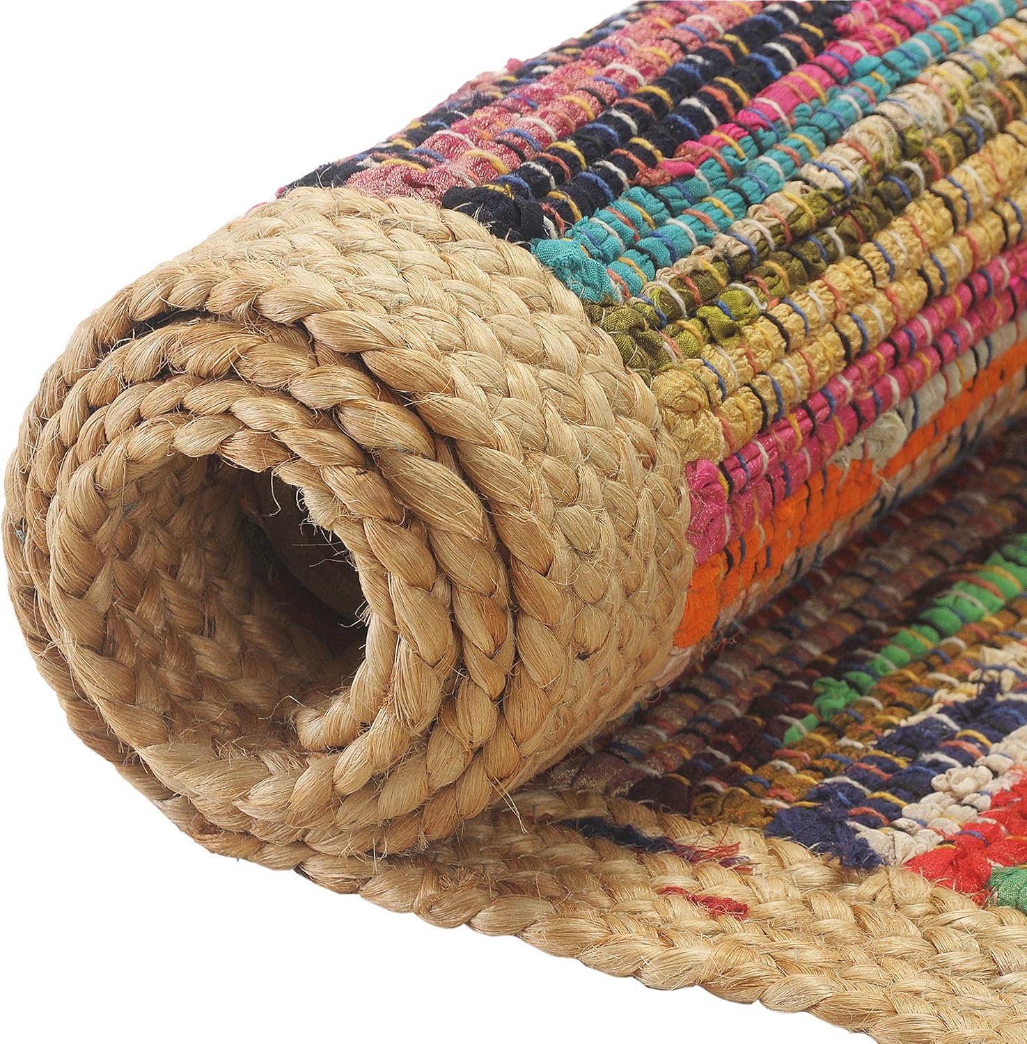 Multicolored Geometric Jute Bordered Accent Rug 2x3