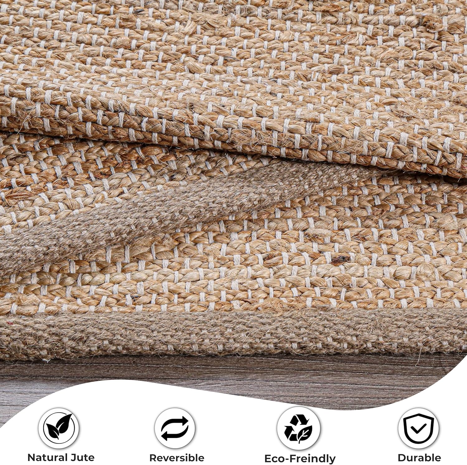 Hausattire Jute Woven Area Rug 3x5 - Natural Hand Braided Boho Rug for Living Room and Kitchen