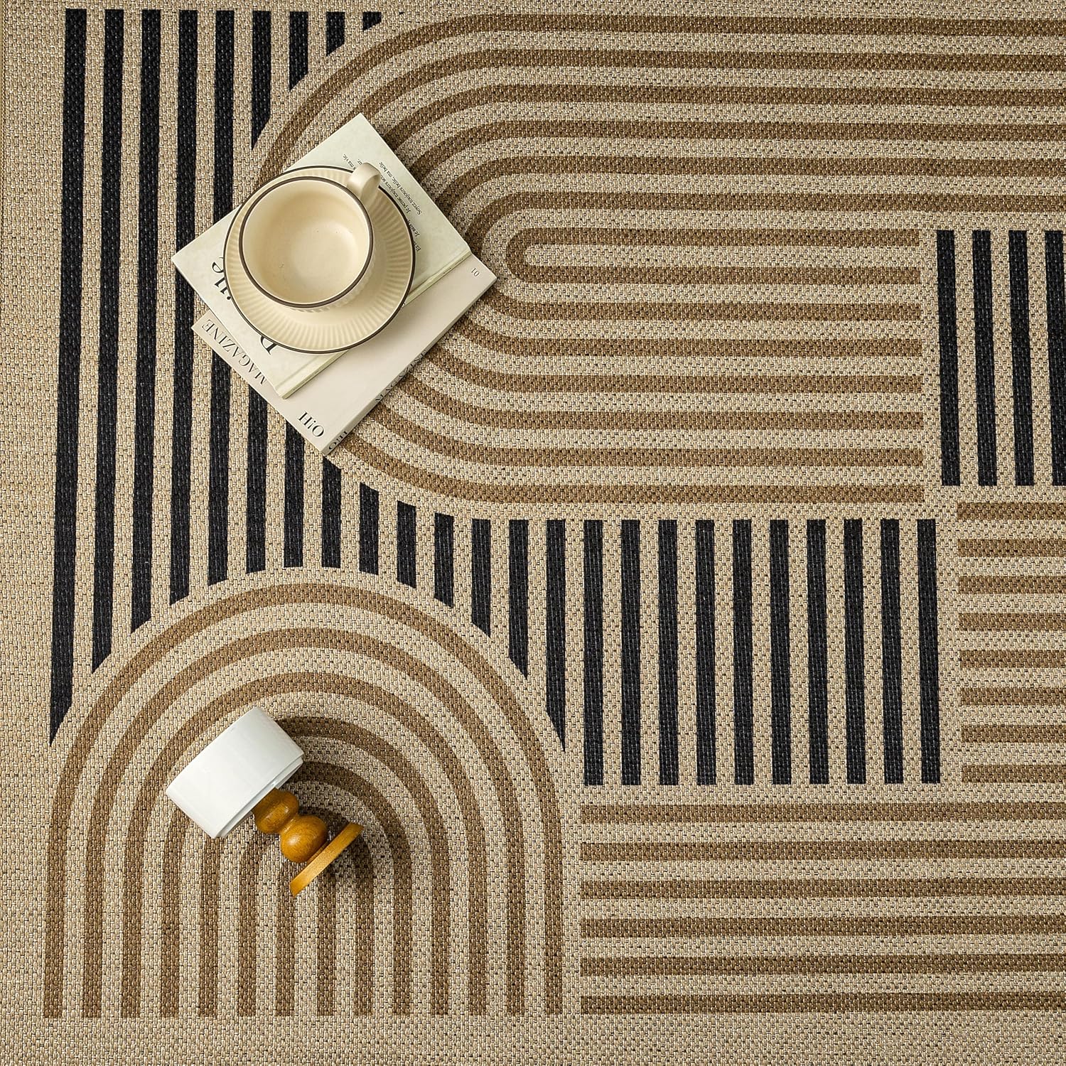 Modern Geometric Jute Inspired Non Slip Area Rug