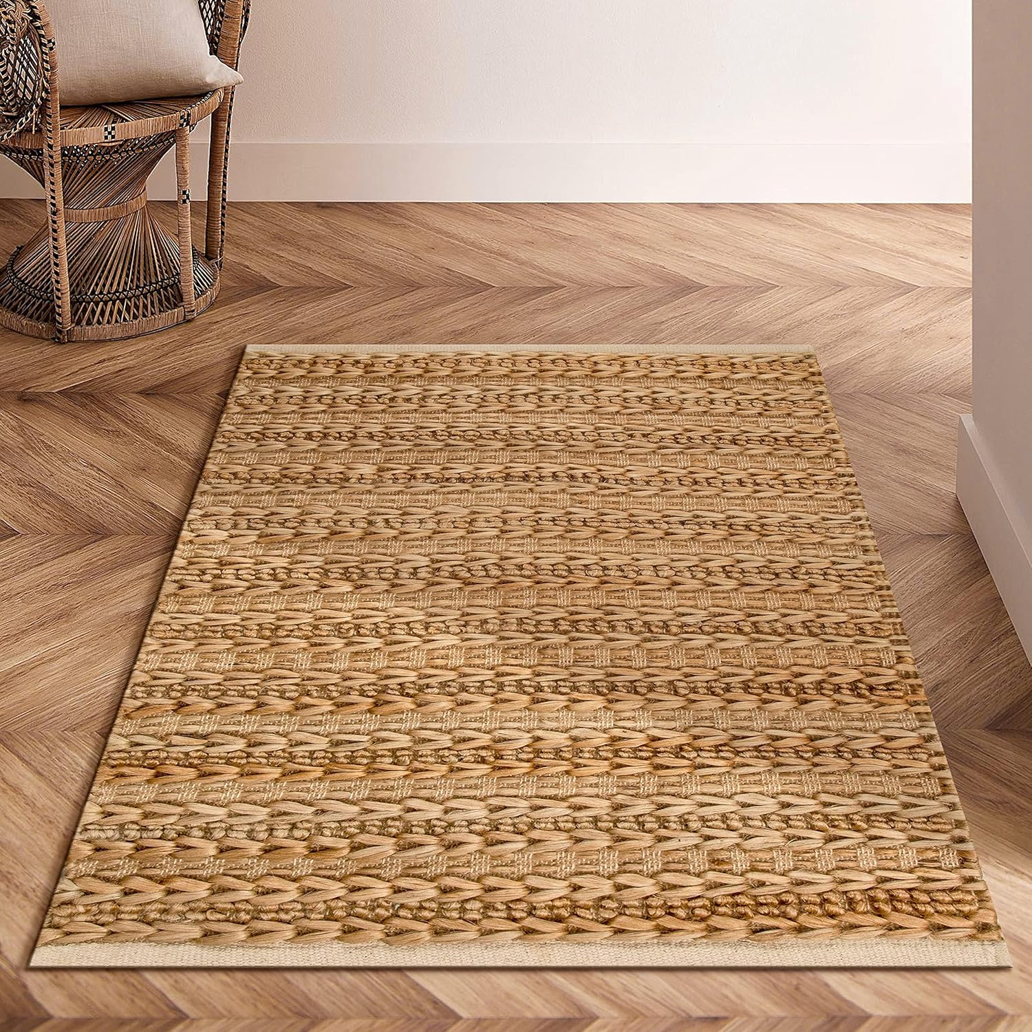 Handmade Jute Cotton Rug 2x3 Ft Reversible Farmhouse Decor
