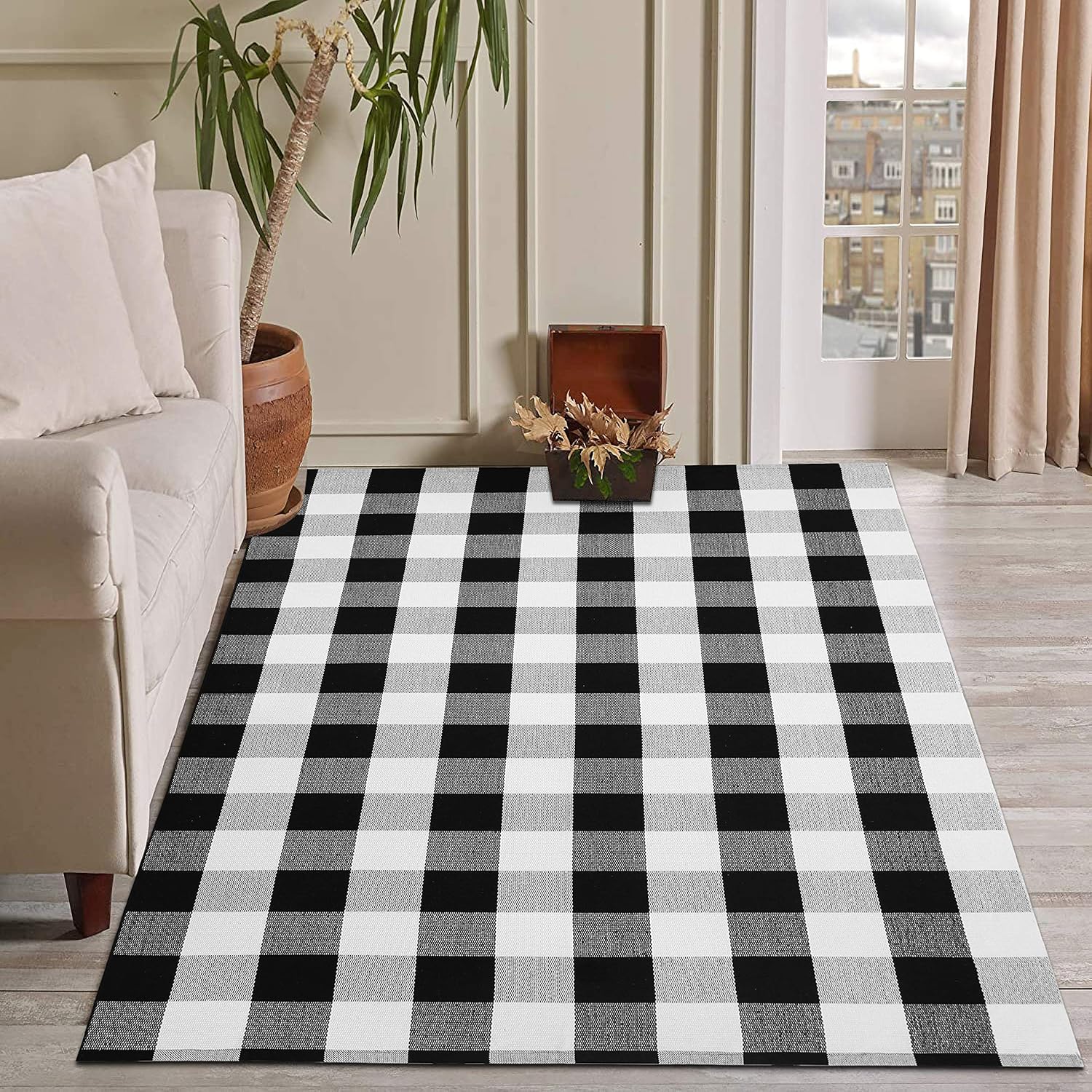 KOZYFLY Buffalo Plaid Area Rugs Doormat Set