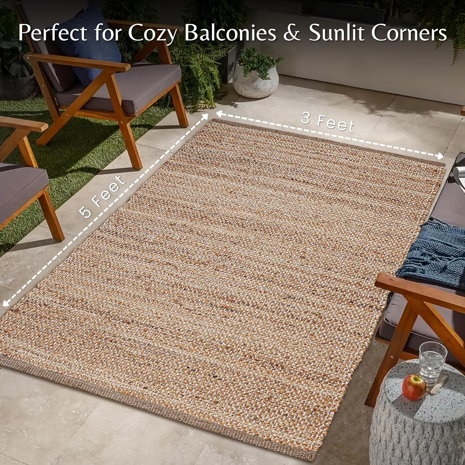 Hausattire Jute Woven Area Rug 3x5 - Natural Hand Braided Boho Rug for Living Room and Kitchen